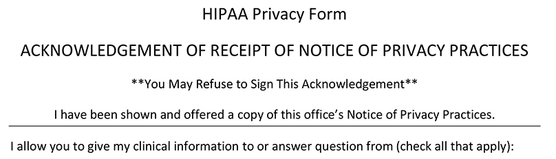 ACKNOWLEDGEMENT OF RECEIPT OF NOTICE OF PRIVACY PRACTICES